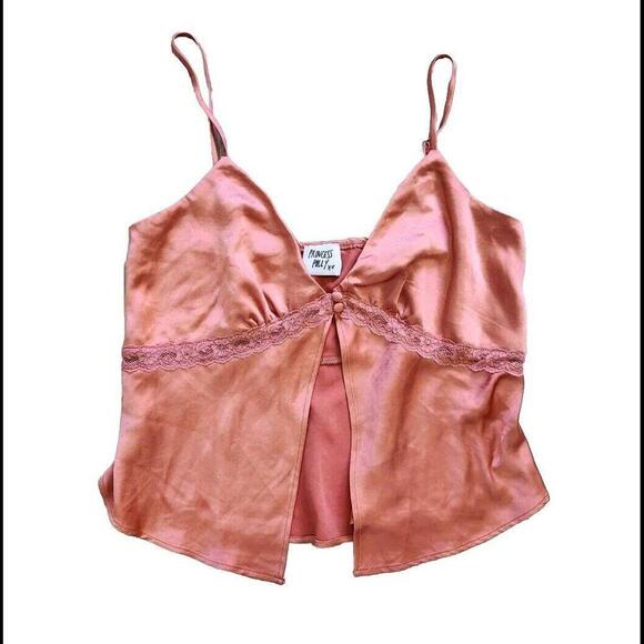 Princess Polly Crop Tank Top Medium Pink Peach V Neck Open Front Y2k 90s - Picture 2 of 7